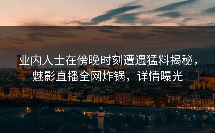 业内人士在傍晚时刻遭遇猛料揭秘，魅影直播全网炸锅，详情曝光