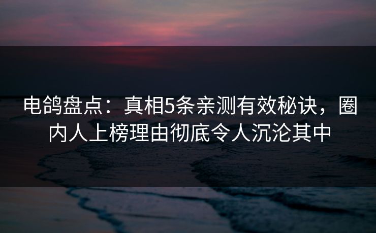 电鸽盘点：真相5条亲测有效秘诀，圈内人上榜理由彻底令人沉沦其中