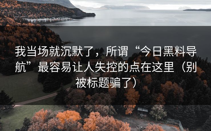 我当场就沉默了，所谓“今日黑料导航”最容易让人失控的点在这里（别被标题骗了）
