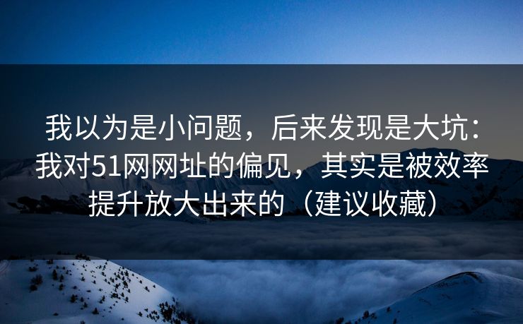 我以为是小问题，后来发现是大坑：我对51网网址的偏见，其实是被效率提升放大出来的（建议收藏）